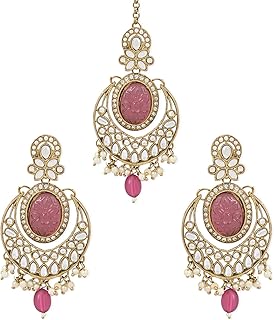 Punjabi Light Purple Color Kundan Earrings with Maang Tikka Product